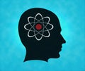 Profile of silhouette with atom symbol