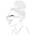 Profile silhouette of a girl in glasses with a beautiful hairstyle. The design is suitable for beauty salon, travel agency