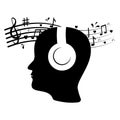 profile silhouette of a man in headphones, vector illustration, stencil icon Royalty Free Stock Photo