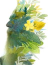 A floral paintography profile silhouette of an old man