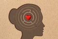 Profile silhouette of woman with labyrinth and heart - Concept of love and female psychology