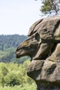 Profile of stone witch, natural rock shape, a miracle of nature, Petrified City, Ciezkowice, Poland.