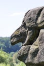 Profile of stone witch, natural rock shape, Petrified City, Ciezkowice, Poland.