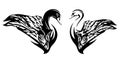 profile swan bird head and wing black and white vector outline Royalty Free Stock Photo