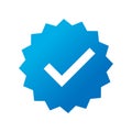 Profile verification, bright blue mark with check mark icon isolated on white Royalty Free Stock Photo