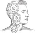 Profile View Abstract Concept Human Head with Gears and Cogs Engineering Royalty Free Stock Photo