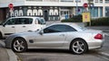 Profile view of grey Mercedes benz 500sl parked in the street Royalty Free Stock Photo