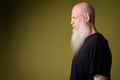 Profile view of mature bald man with long gray beard Royalty Free Stock Photo