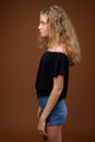 Profile view portrait of young beautiful blonde teenage girl Royalty Free Stock Photo