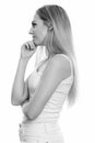 Profile view of young beautiful teenage girl thinking Royalty Free Stock Photo