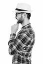 Profile view of young man thinking while wearing eyeglasses and hat Royalty Free Stock Photo