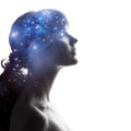 Profile of a woman with the cosmos as a brain. The scientific concept. The brain and creativity Royalty Free Stock Photo