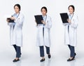 Profile Woman wear Doctor White uniform pants and shoes