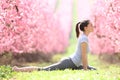 Profile of a yogi doing yoga exercise in a field