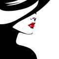 Profile of young beautiful fashion woman wearing hat, minimalist vector illustration Royalty Free Stock Photo