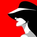 Young beautiful fashion woman wearing hat, minimalist vector illustration. Abstract female portrait, contemporary Royalty Free Stock Photo