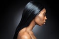 Profile of an young black beauty with long straight hair Royalty Free Stock Photo