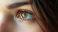 Profile of a young girl with problematic skin near her eyes. Close-up of a brown eye.