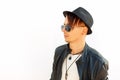 Profile of a young handsome man with sunglasses hat in black Royalty Free Stock Photo