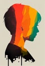 The profile of a young woman painted in the colors of the rainbow. AI genarated