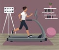 Profile of a young woman running on a treadmill at home Royalty Free Stock Photo