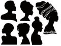 Profiles of black women. Silhouettes of african american women in a head wrap. Beautiful black girls profile. Vector Royalty Free Stock Photo