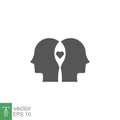 Profiles with mental health glyph icon. Two human avatar and love symbol Royalty Free Stock Photo