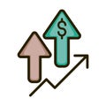 Profit arrows money economy financial business stock market line and fill icon