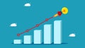 Profit or business grow. Progress or creative development concept. light bulb rocket on a growth bar graph