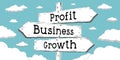 Profit, business, growth - outline signpost with three arrows Royalty Free Stock Photo