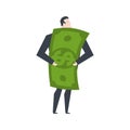 Profit Businessman and money. Boss hugs dollar. office life vector illustration