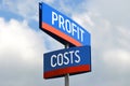 Profit and cost - street sign, sky in background Royalty Free Stock Photo