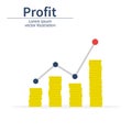 Profit or financial growth concept. A stack of coins up arrow. Profit graph in flat style. Business success. Vector Royalty Free Stock Photo