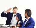 Profit, financial growth and success concept. Men at business meeting. Royalty Free Stock Photo