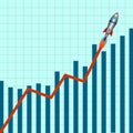 Profit Graph with Space rocket, Rocket is flying up on chart. Successful startup business concept. Symbol of business growth