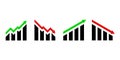 Profit growing green and red arrow vector icons set. Growing graph and falling. Chart increase profit and success Royalty Free Stock Photo