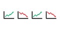 Profit growing green and red arrow vector icons set. Line growing graph and falling Royalty Free Stock Photo