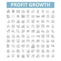 Profit growth icons, line symbols, web signs, vector set, isolated illustration Royalty Free Stock Photo