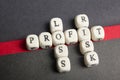 Profit, loss and risk crossword blocks on table. Top view Royalty Free Stock Photo