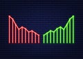 Profit and lost money or budget. Cash and rising graph arrow up, concept of business success. Capital earnings, benefit