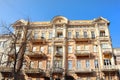 Rich decoration of old Profitable house Zabludovsky with Atlanteans in Odessa, Ukraine