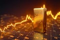 Profitable investment gold bar on 3D profit graph backdrop Royalty Free Stock Photo