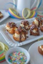 profiterole covered in chocolate sauce Royalty Free Stock Photo