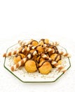 Profiteroles with chocolate waffles Royalty Free Stock Photo