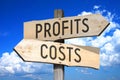 Profits, costs - wooden signpost