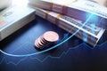 Profits Increasing Concept With Pennies Turning Into Stacks Of Cash With A Bull Market Graph Arrow Royalty Free Stock Photo