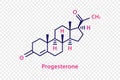 Progesterone chemical formula. Progesterone structural chemical formula isolated on transparent background.