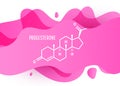 Progesterone female sex hormone molecule on pink liquid fluid background. Vector illustration