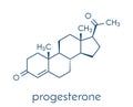 Progesterone female sex hormone molecule. Plays role in menstrual cycle and pregnancy. Skeletal formula.