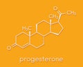 Progesterone female sex hormone molecule. Plays role in menstrual cycle and pregnancy. Skeletal formula.